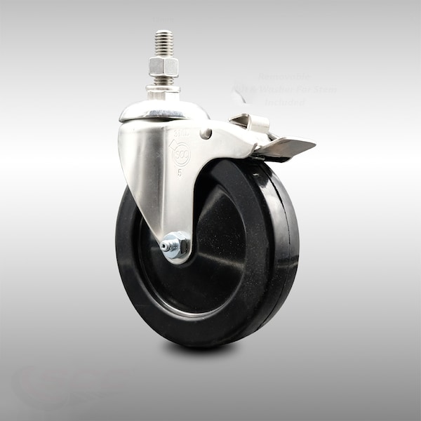 Service Caster 5 Inch 316SS Hard Rubber Swivel 12mm Threaded Stem Caster Total Lock Brake SCC-SS316TSTTL20S514-HRS-M1215 - main